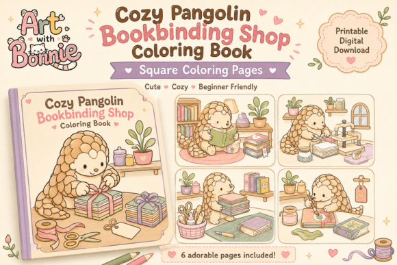 Cozy Pangolin Bookbinding Coloring Pages