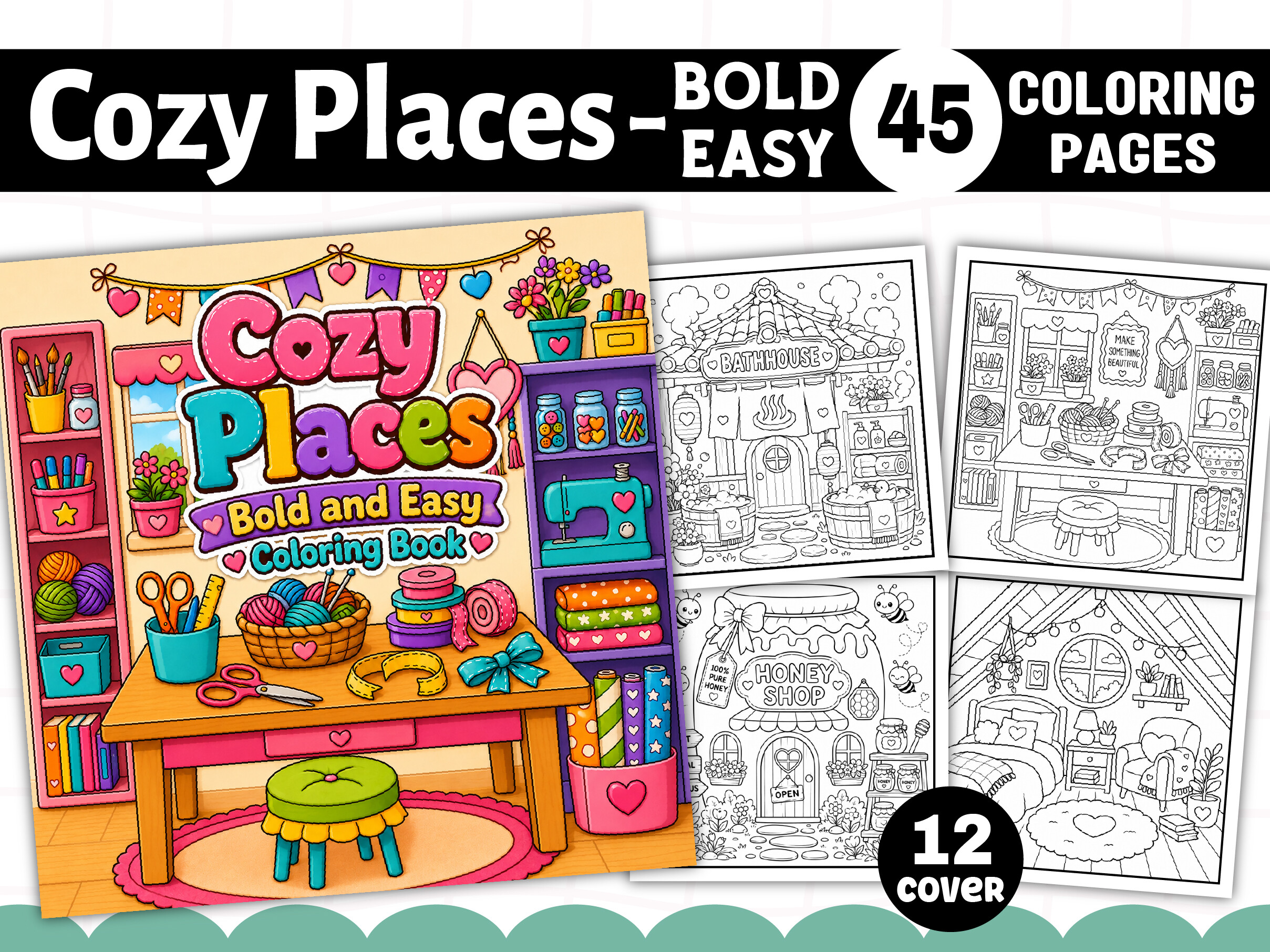 Cozy Places Bold and Easy Coloring Pages