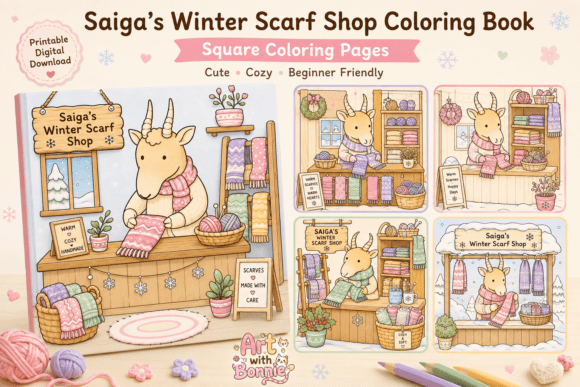 Cozy Saiga Winter Scarf Coloring Pages