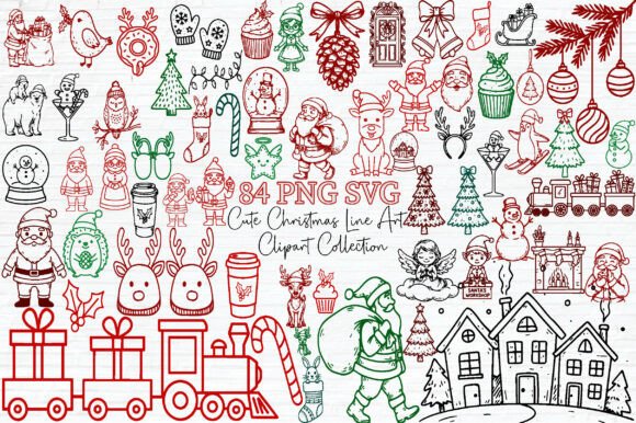 Cute Christmas Line Art SVG Bundle