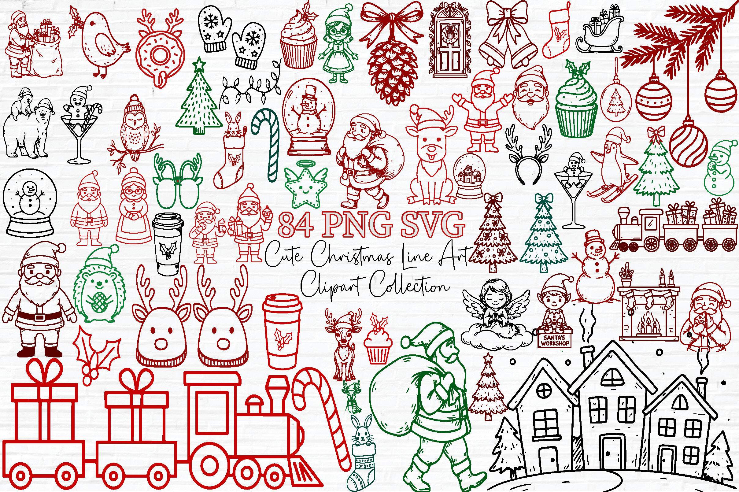 Cute Christmas Line Art SVG Bundle