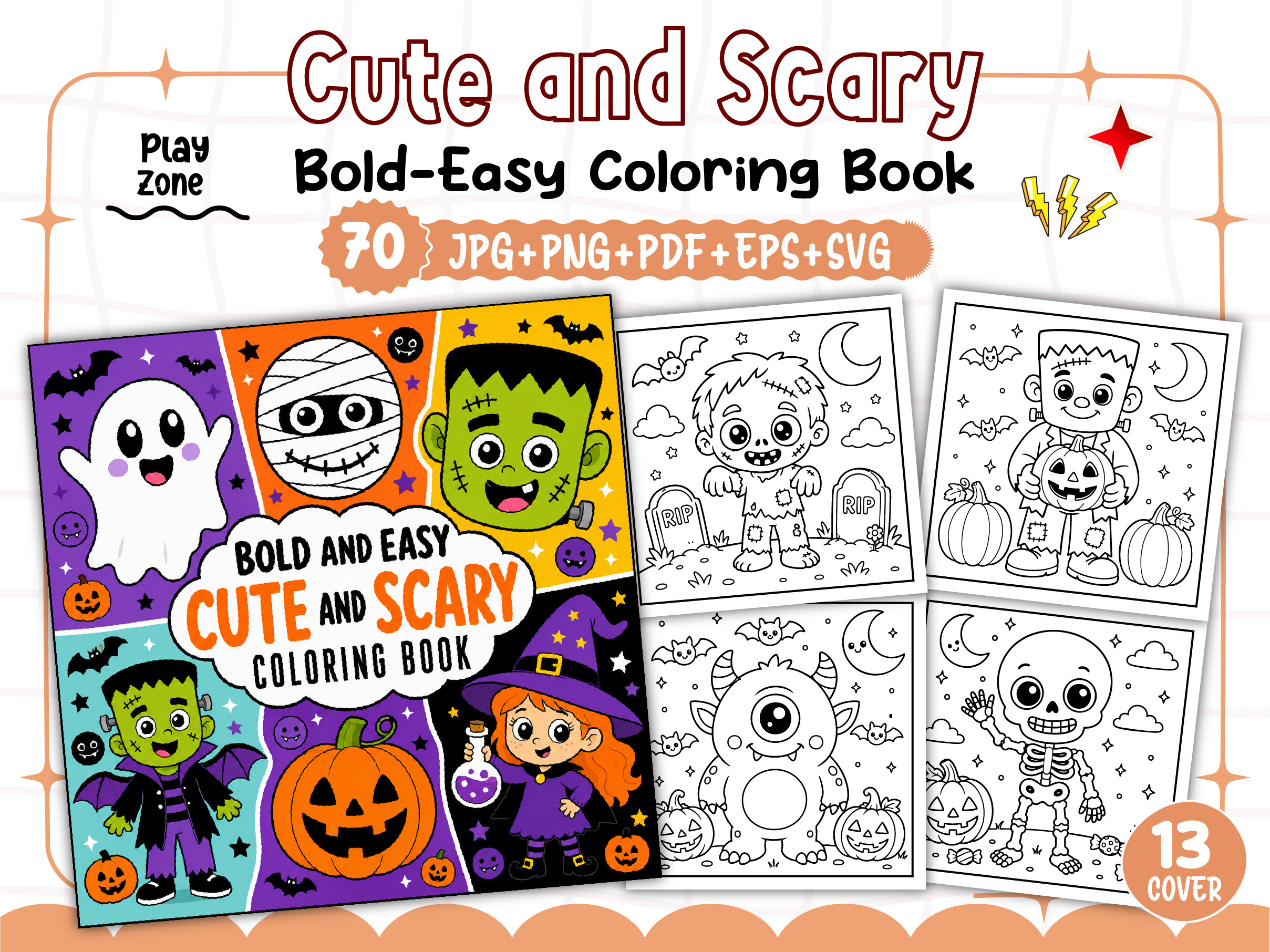 Cute and Scary Coloring Book Bold Easy