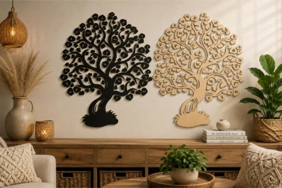 Elegant Double Tree of Life Wooden Wall