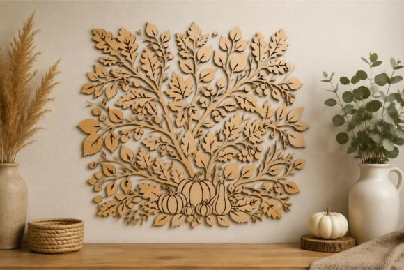 Elegant Wooden Pumpkin & Botanical Tree