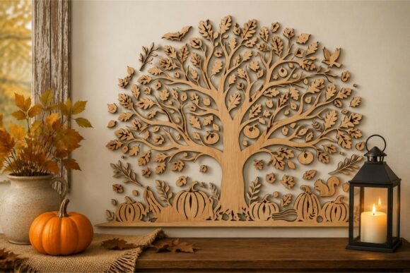 Elegant Wooden Tree of Life Pumpkin Wall