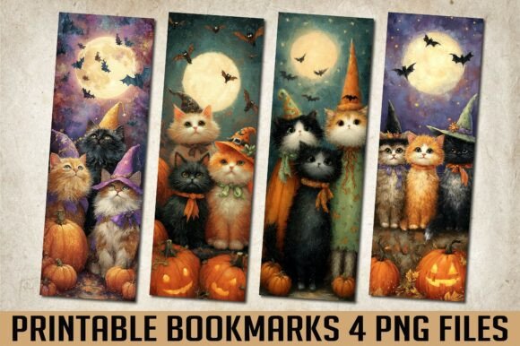 Halloween Witch Cat Printable Bookmark