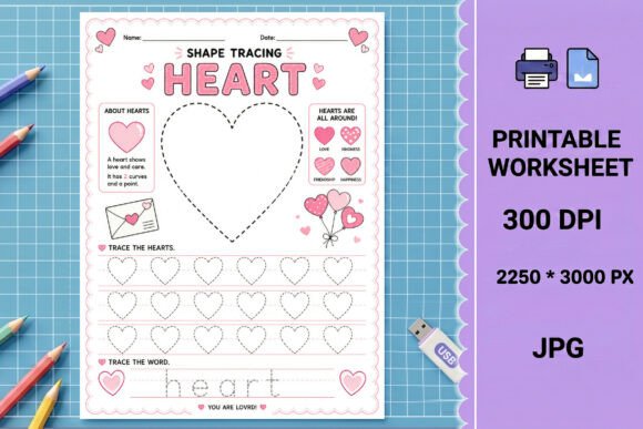 Heart Shape Tracing Printable Worksheet