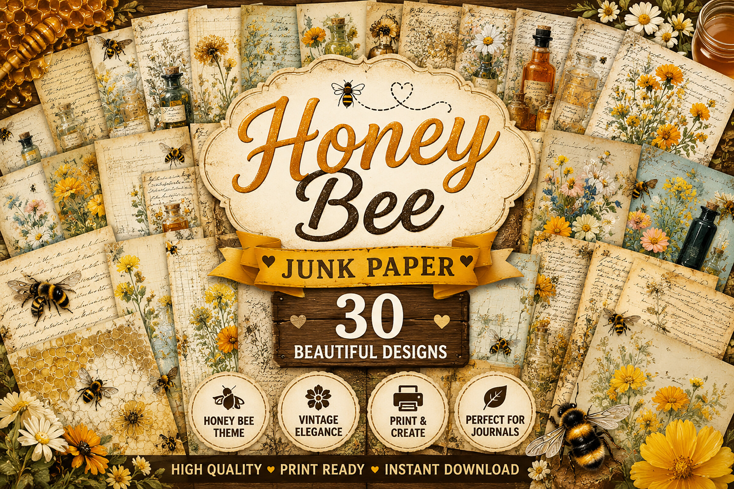 Honey Bee Apothecary Junk Journal Papers