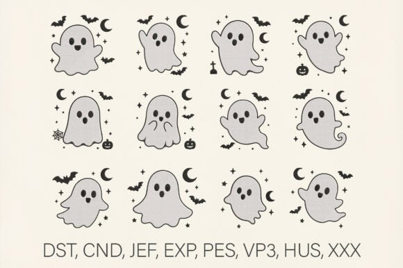 Kawaii Ghost Embroidery Bundle