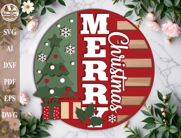 Merry Christmas Door Sign Laser Cut File laser cut file