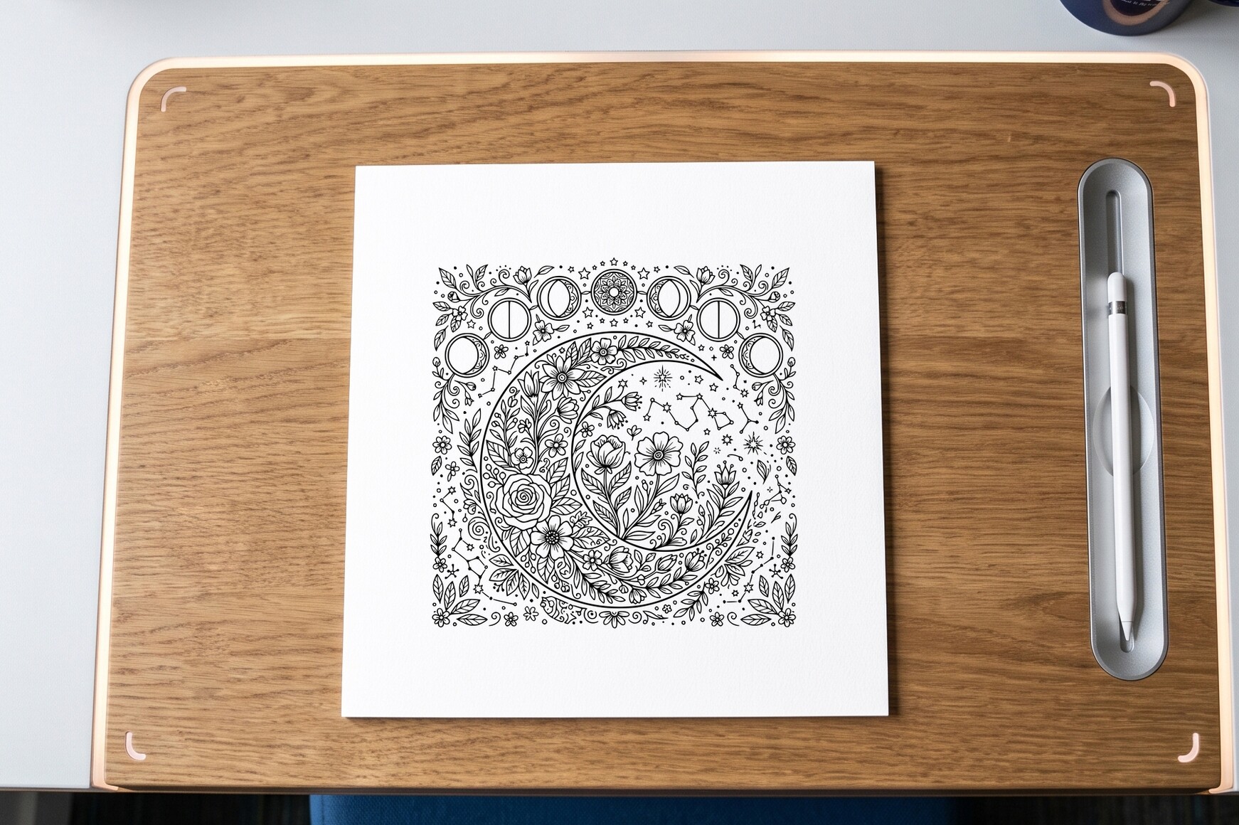 Moon Phases Floral Mandala Coloring