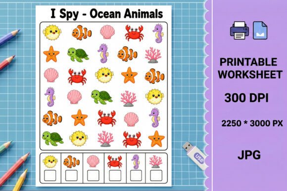 Ocean Animals I Spy Printable Worksheet