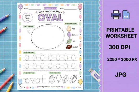 Oval Shape Tracing Printable Worksheet