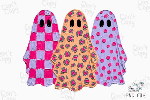 Pink Ghost Trio, Preppy Halloween PNG