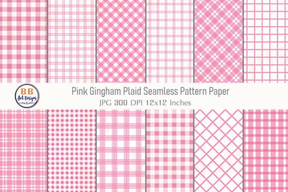 Pink Gingham Plaid Pattern Digital Paper