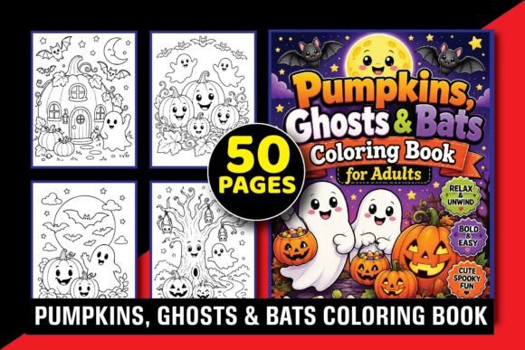 Pumpkins, Ghosts & Bats Adult Coloring