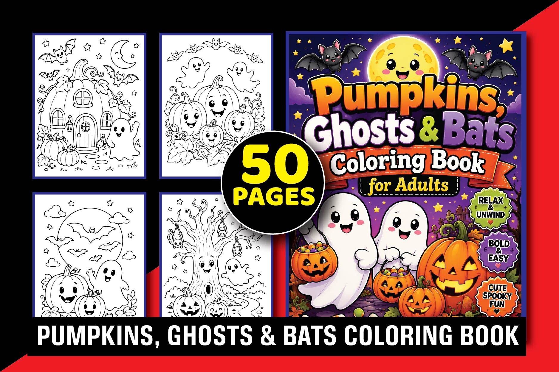 Pumpkins, Ghosts & Bats Adult Coloring