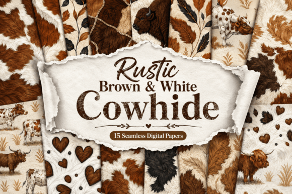 Rustic Brown & White Cowhide Pattern