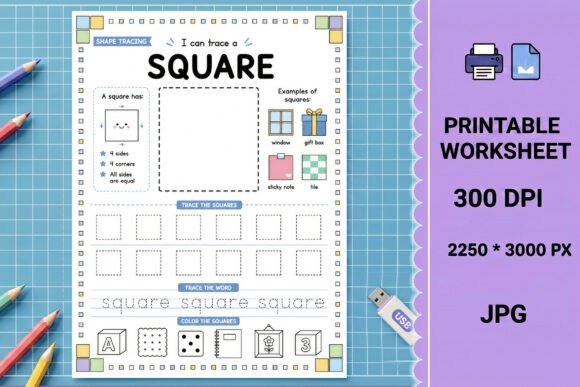 Square Shape Tracing Printable Worksheet
