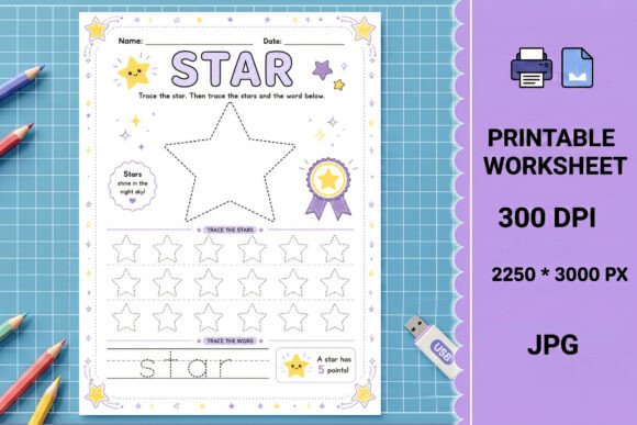 Star Shape Tracing Printable Worksheet