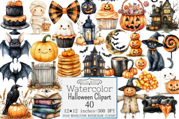 Watercolor Halloween Clipart