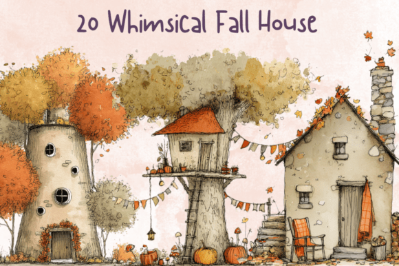 Whimsical Fall House Clipart - Cozy Home