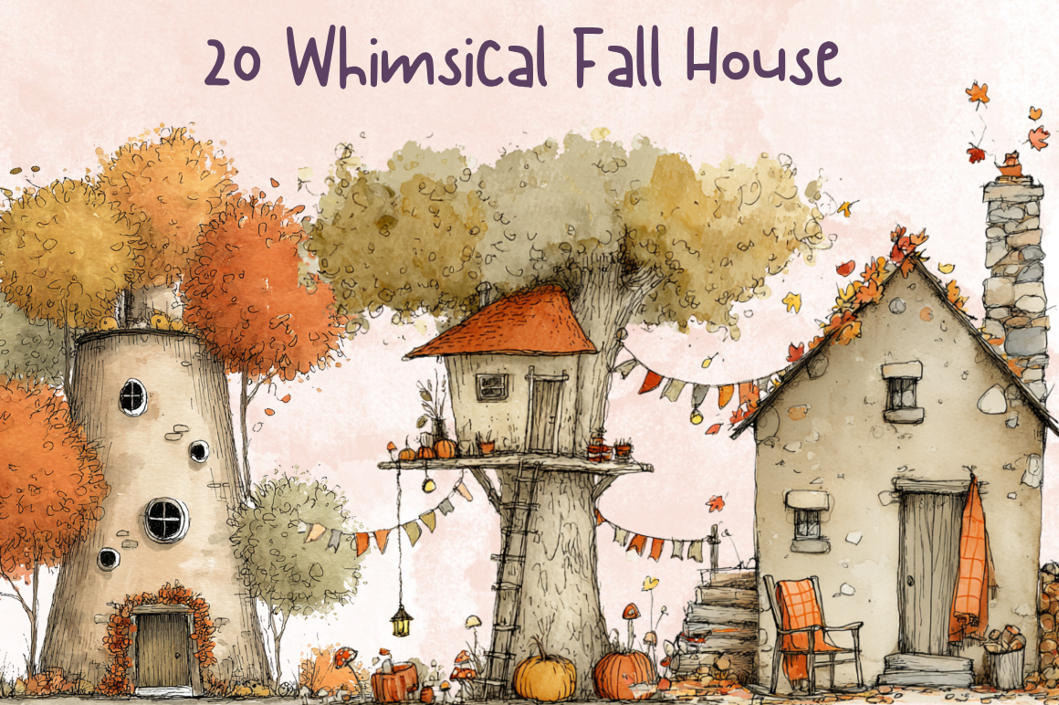 Whimsical Fall House Clipart - Cozy Home