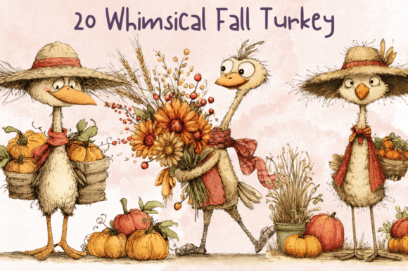 Whimsical Fall Turkey Clipart