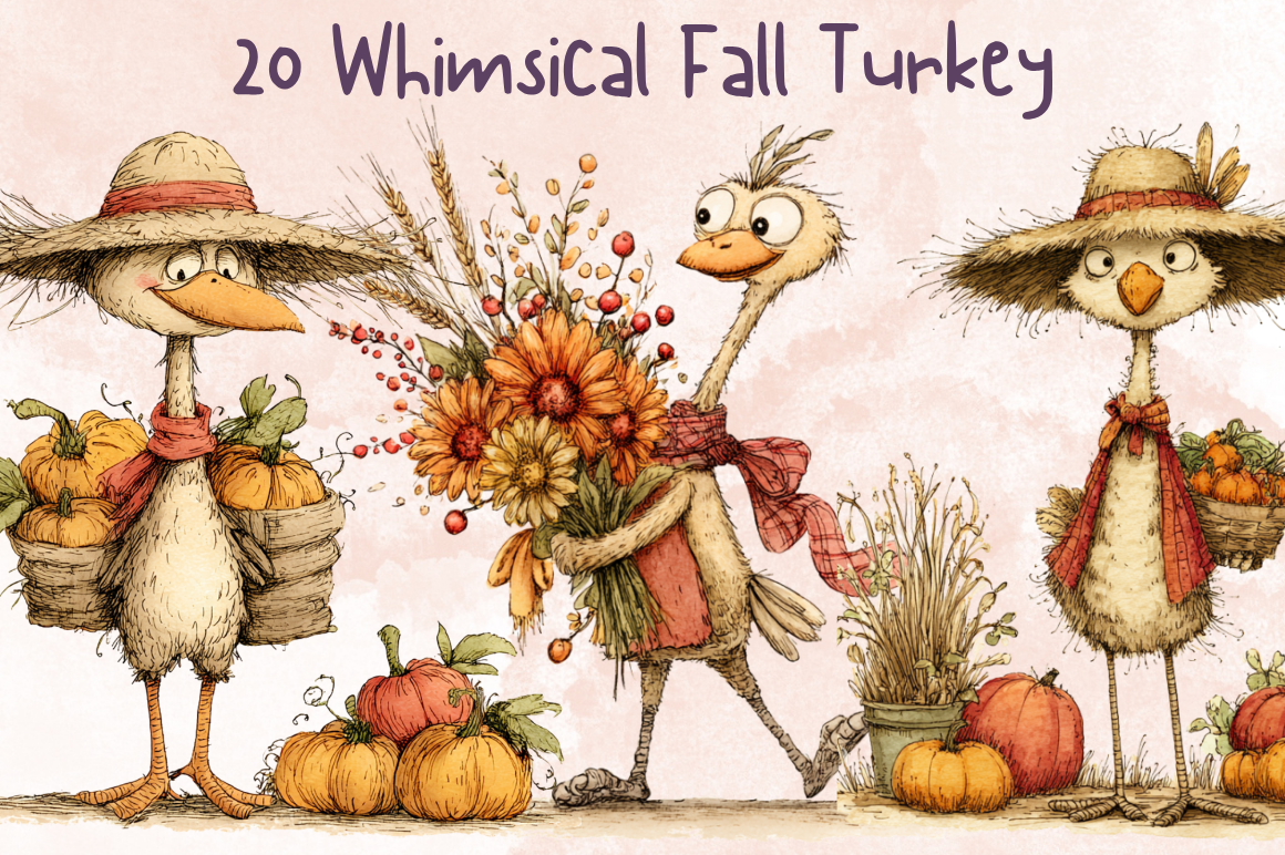 Whimsical Fall Turkey Clipart