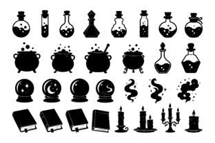 Potion Svg Files Witch Potion, Crystal Ball & Spell Book Graphic by TEE VIBE · Creative ...