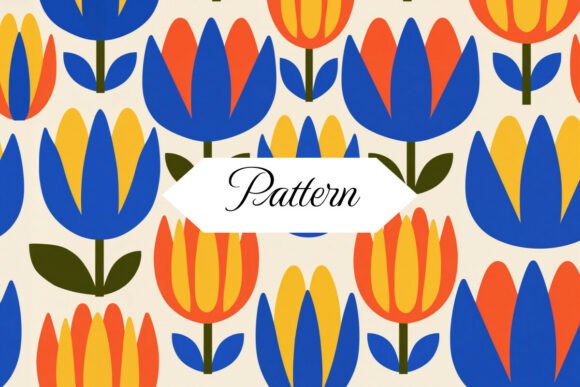 Geometric Abstract Tulip Pattern, PNG