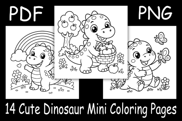 14 Cute Dinosaur Mini Coloring Pages
