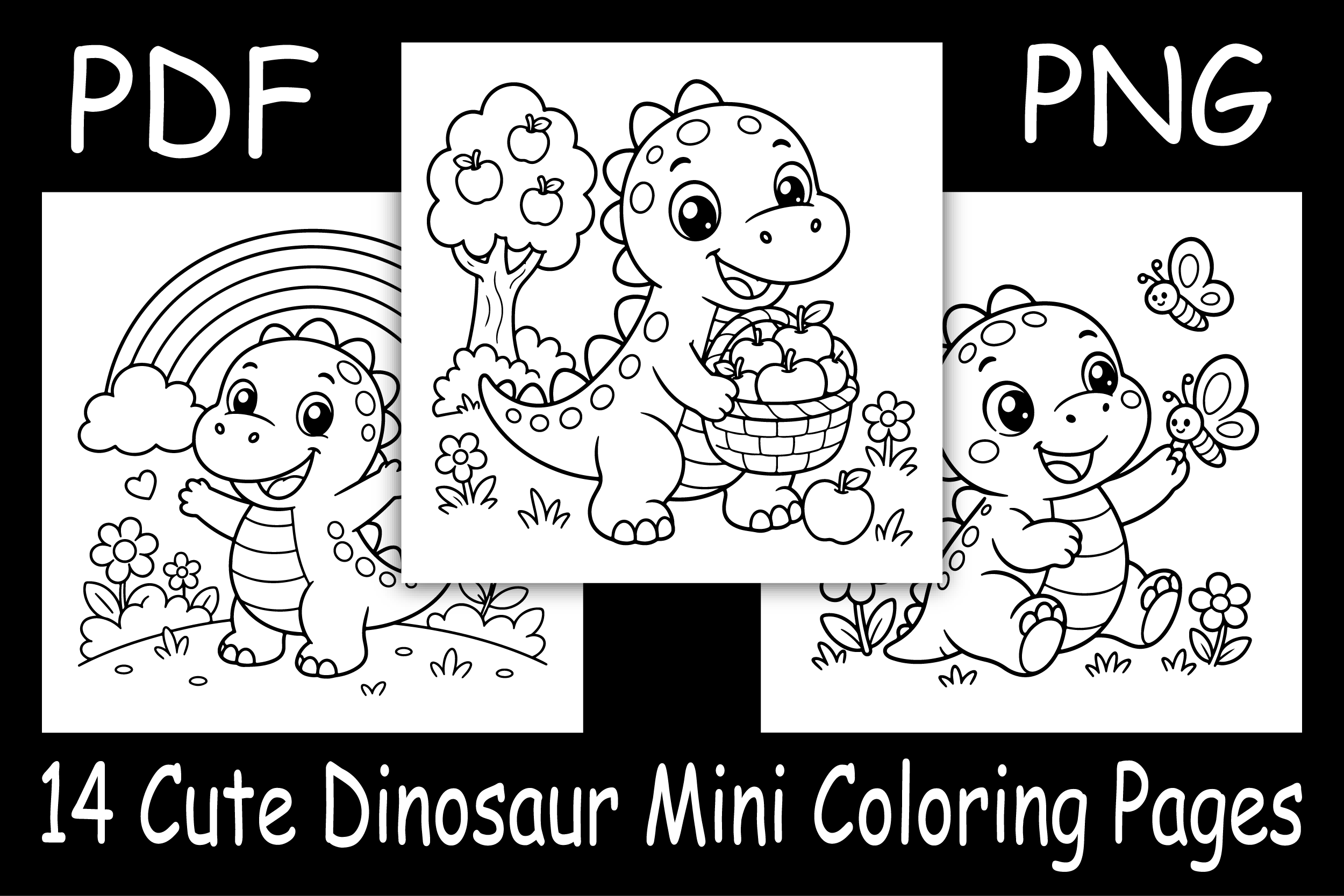 14 Cute Dinosaur Mini Coloring Pages