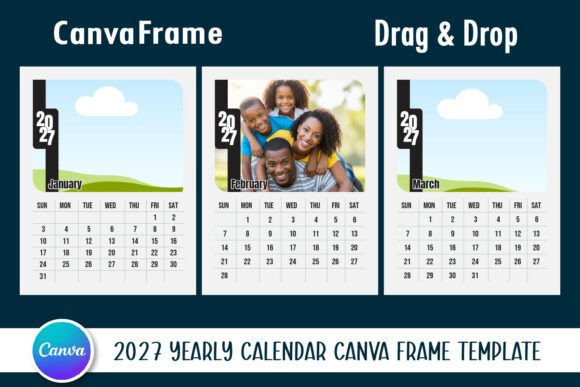 2027 Yearly Calendar Canva Frame Templat