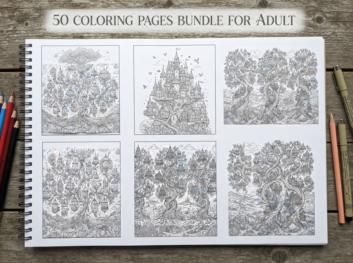 50 Fantasy Treehouse Coloring Pages