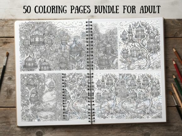 50 Fantasy Treehouse Coloring Pages