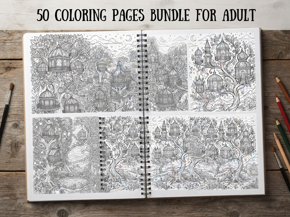 50 Fantasy Treehouse Coloring Pages