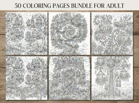 50 Fantasy Treehouse Coloring Pages