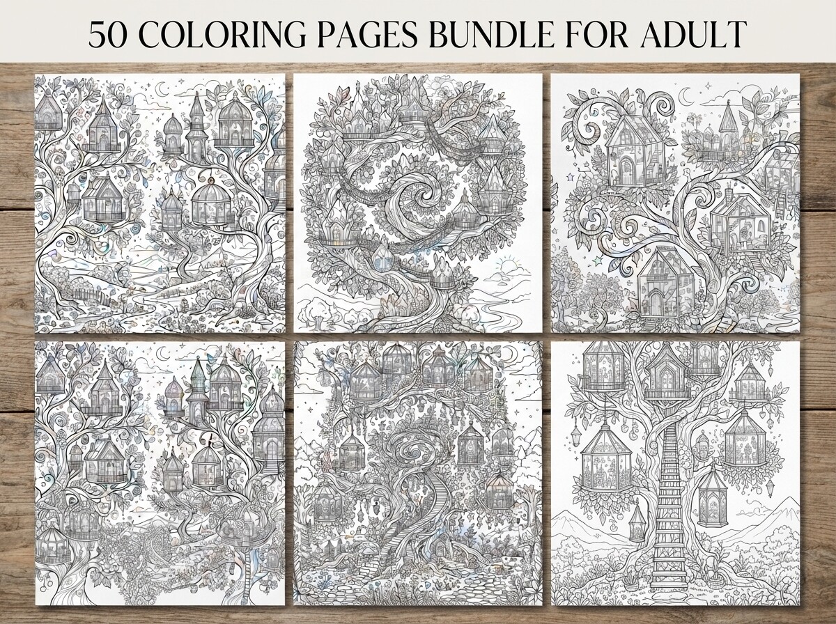 50 Fantasy Treehouse Coloring Pages