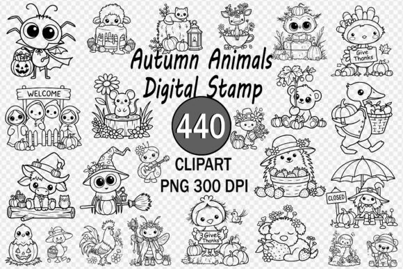 Autumn Animals Digital Stamp Clipart