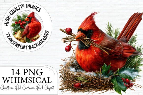 Christmas Red Cardinal Bird Clipart