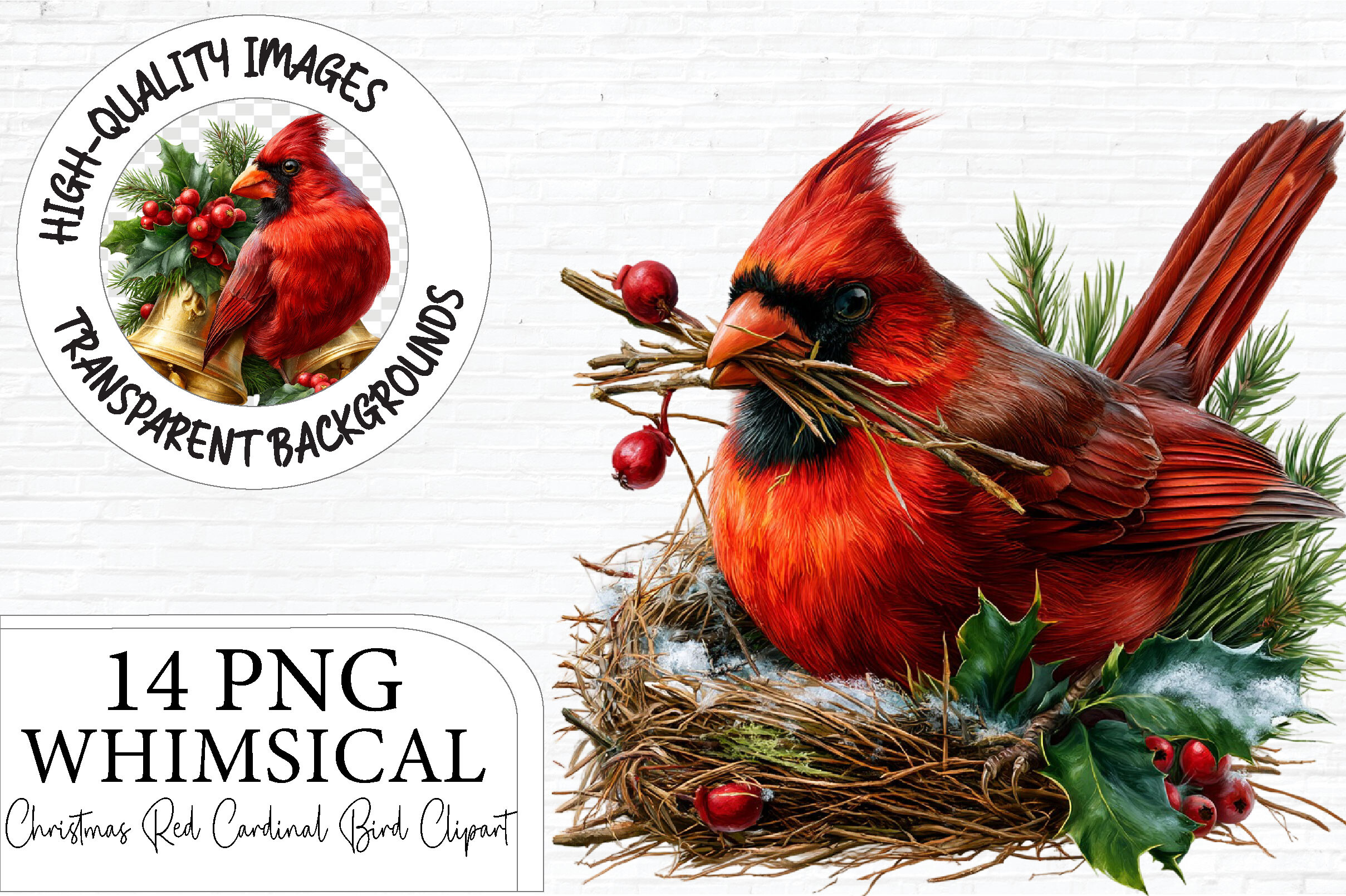 Christmas Red Cardinal Bird Clipart