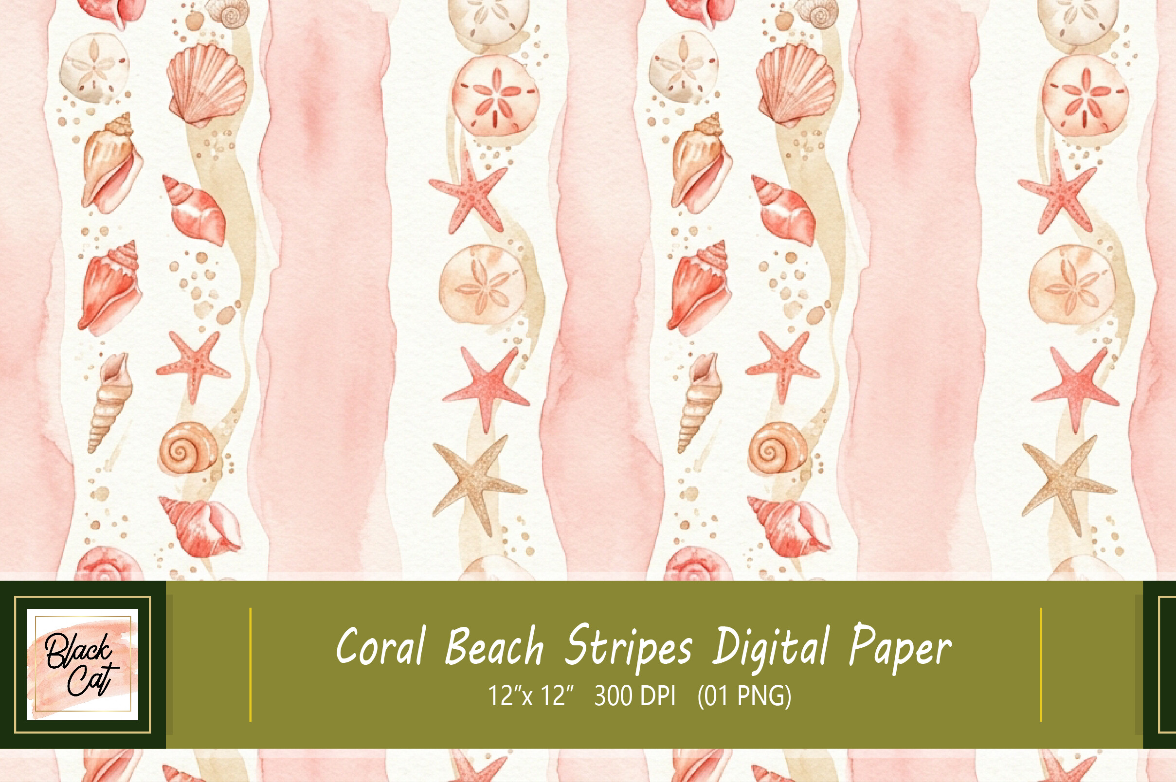 Coral Beach Stripes Digital Paper