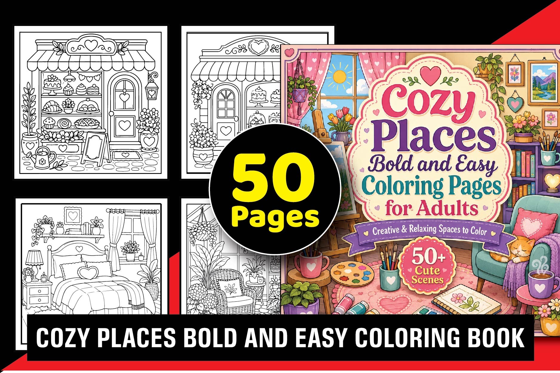 Cozy Places Bold & Easy Coloring Book