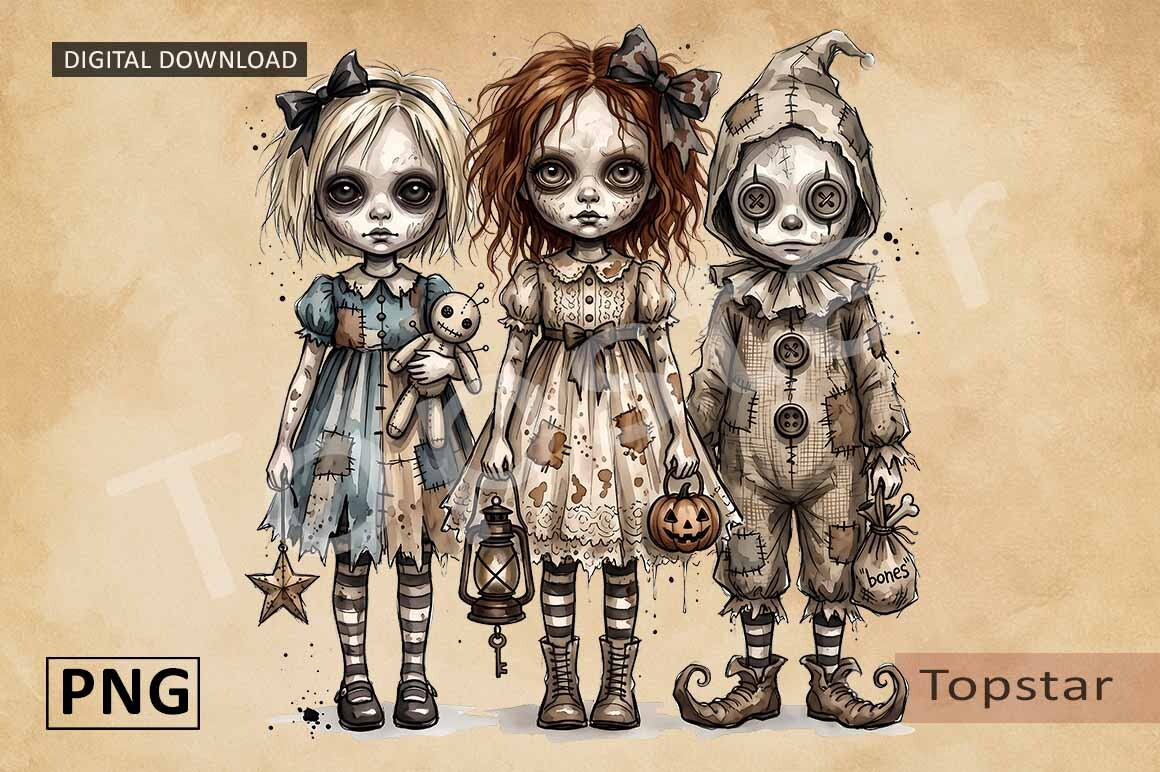 Creepy Gothic Doll Scary Halloween Art