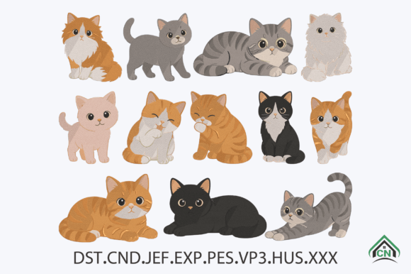 Cute Cat Embroidery Design Bundle