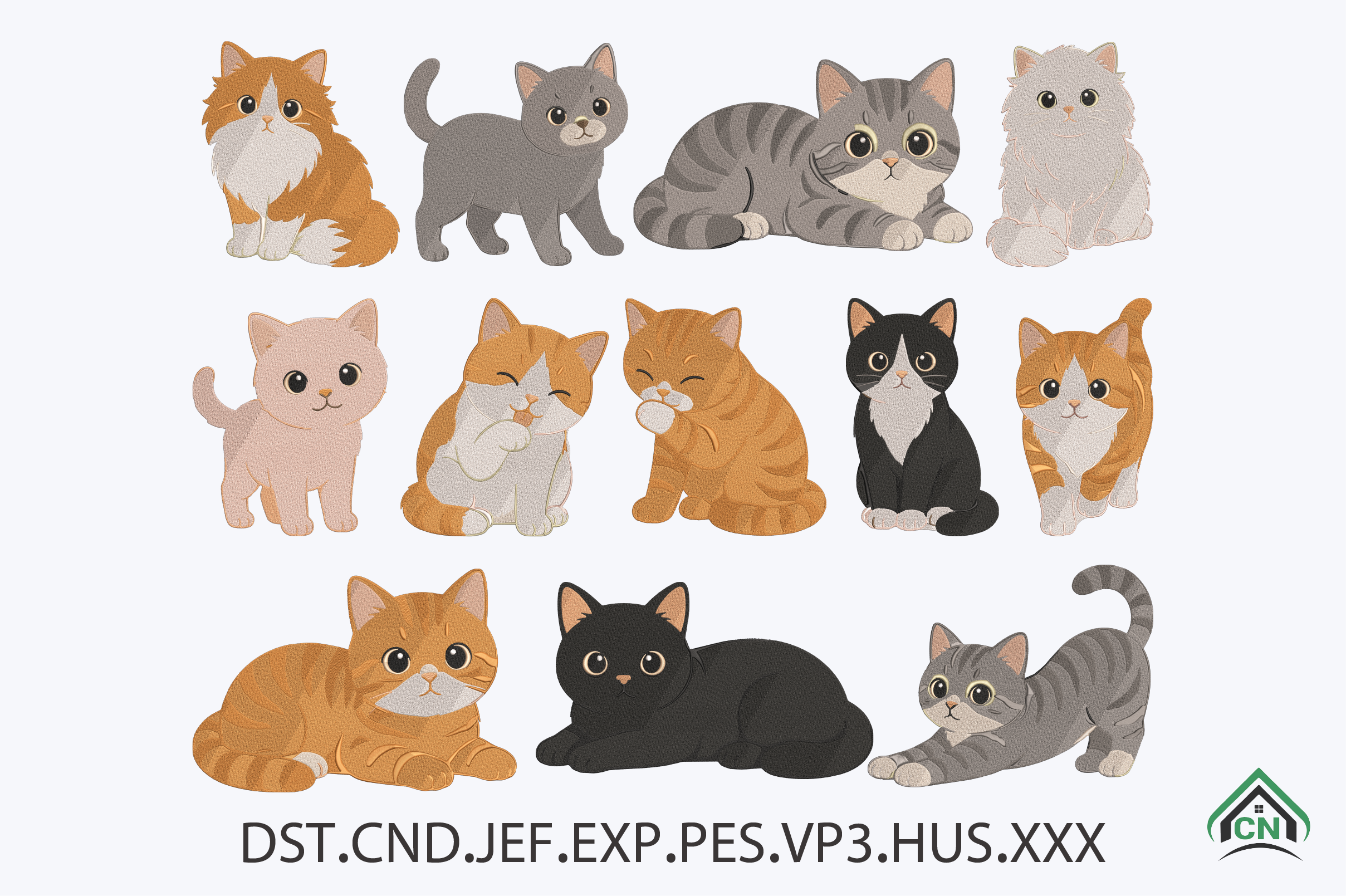 Cute Cat Embroidery Design Bundle