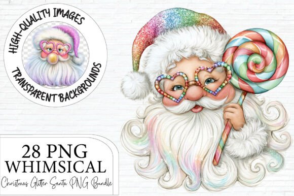 Cute Christmas Glitter Santa Png Bundle Graphics