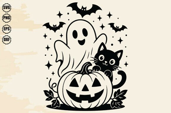 Cute Ghost Cat Pumpkin Halloween SVG
