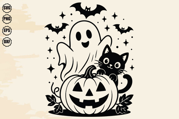 Cute Ghost Cat Pumpkin Halloween SVG